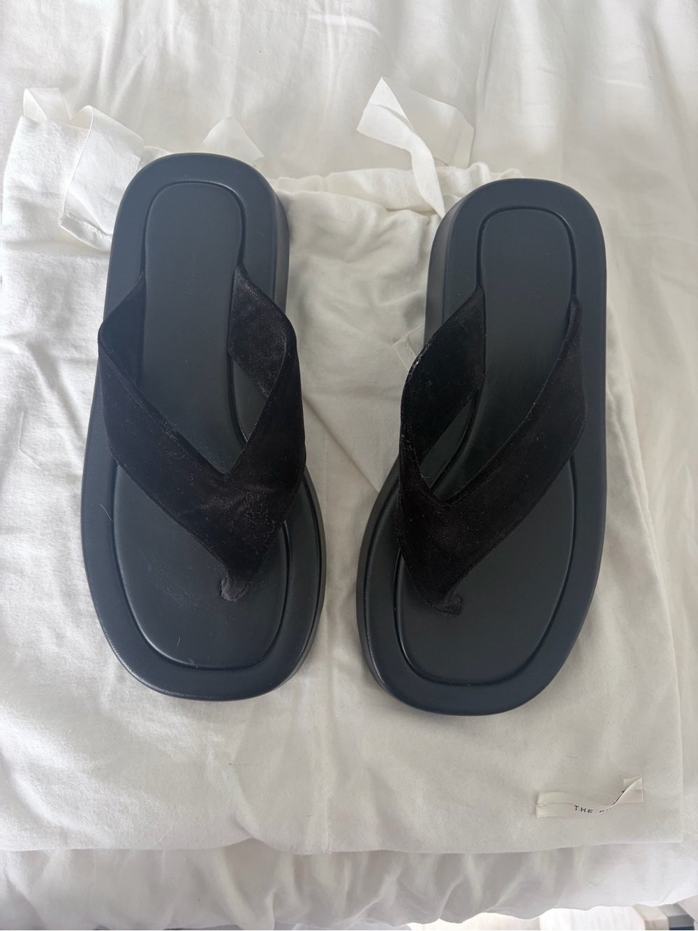 Ginza Velvet Black Suede Platform Flip-Flop Sandals